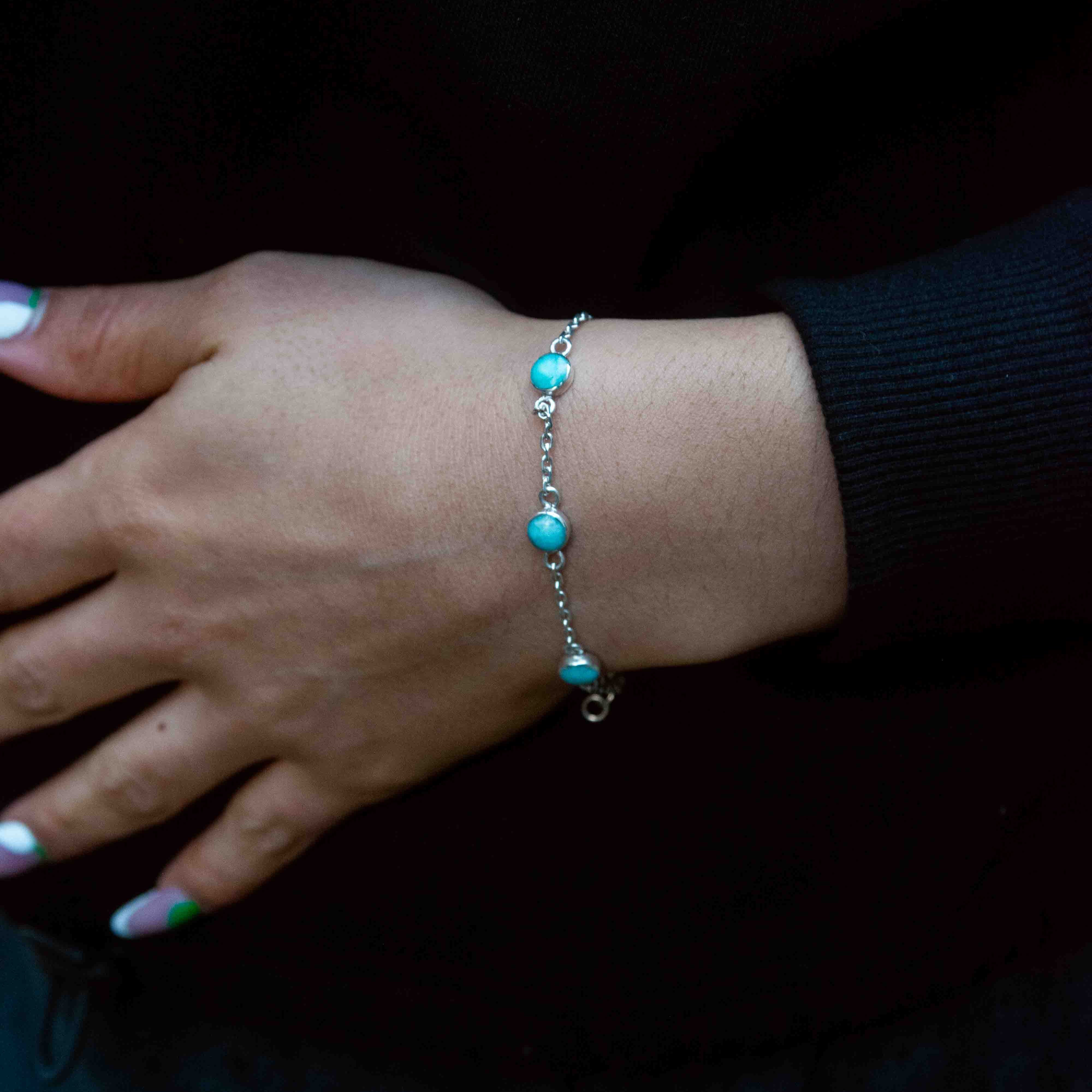 Amazonite and silver 950 multiple stones chain bracelet