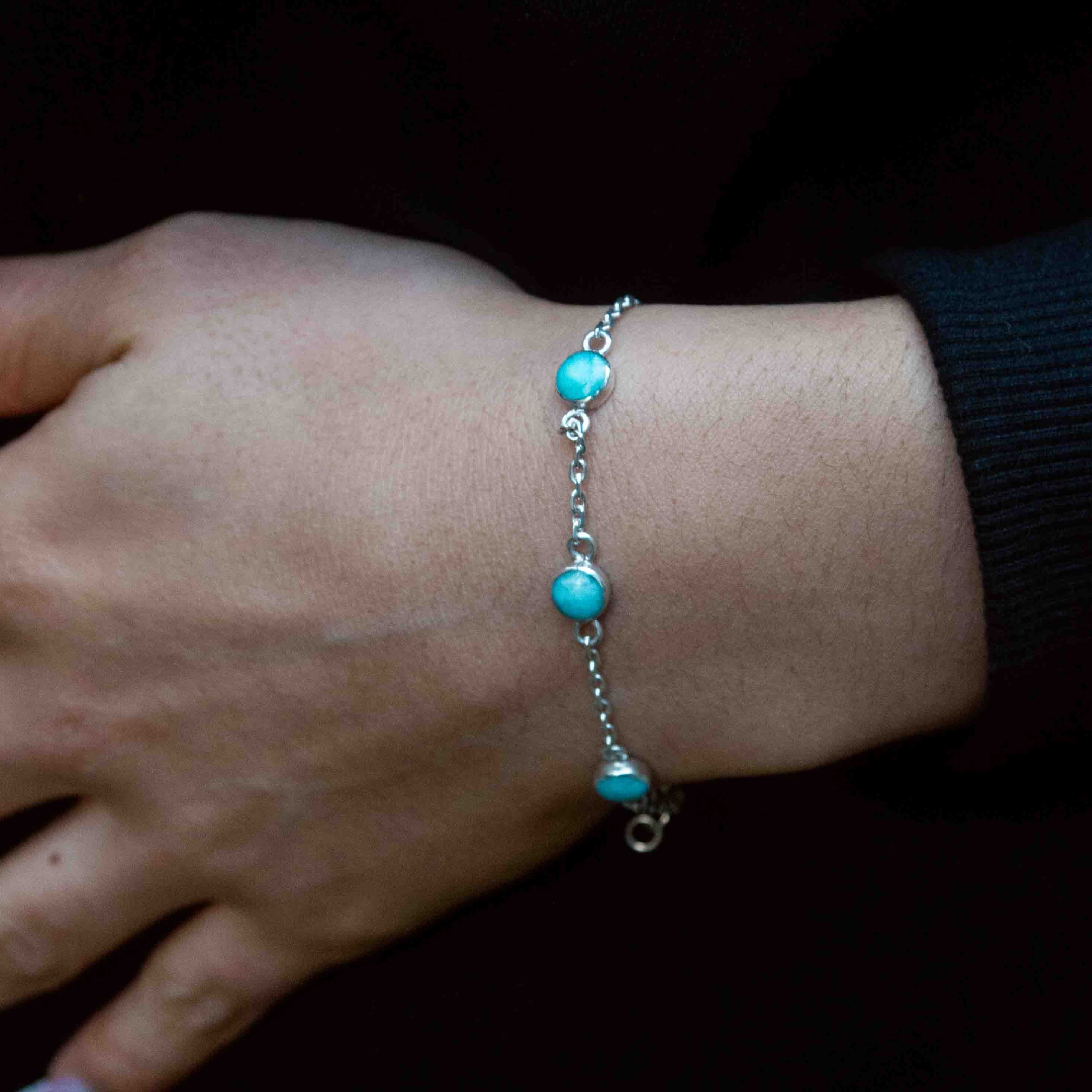 Amazonite and silver 950 multiple stones chain bracelet