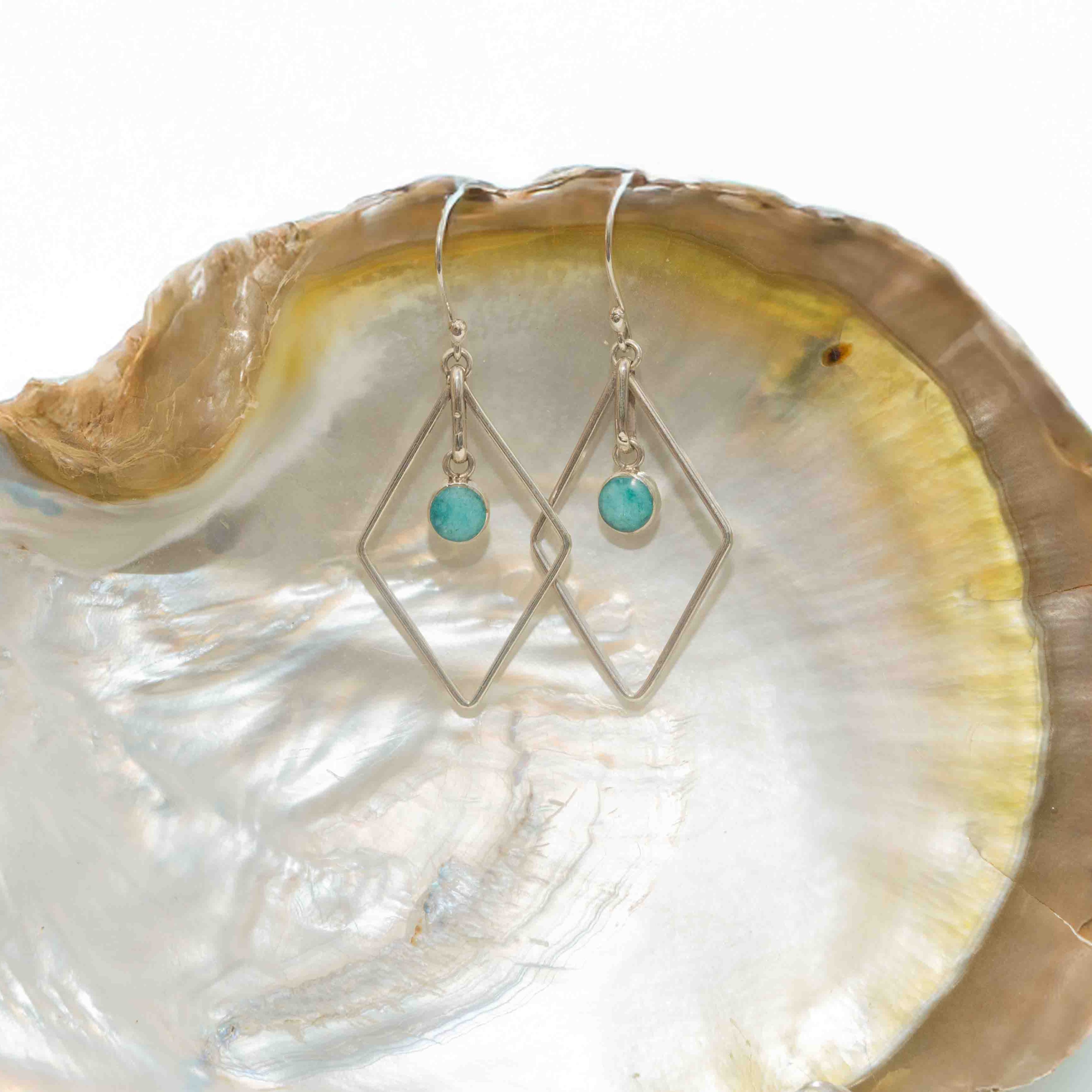 Amazonite and silver 950 rhombus drop earrings