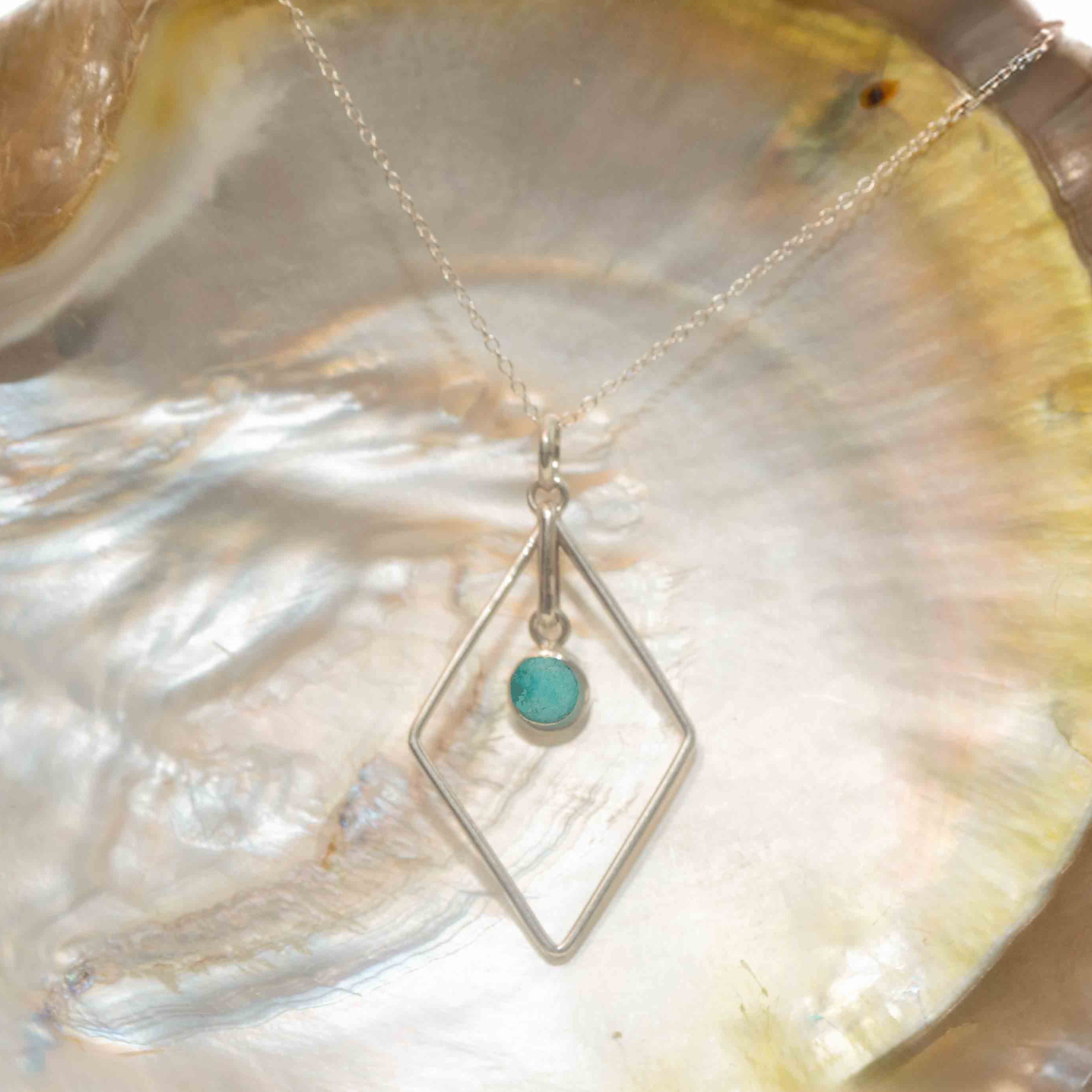 Amazonite and silver 950 rhombus necklace