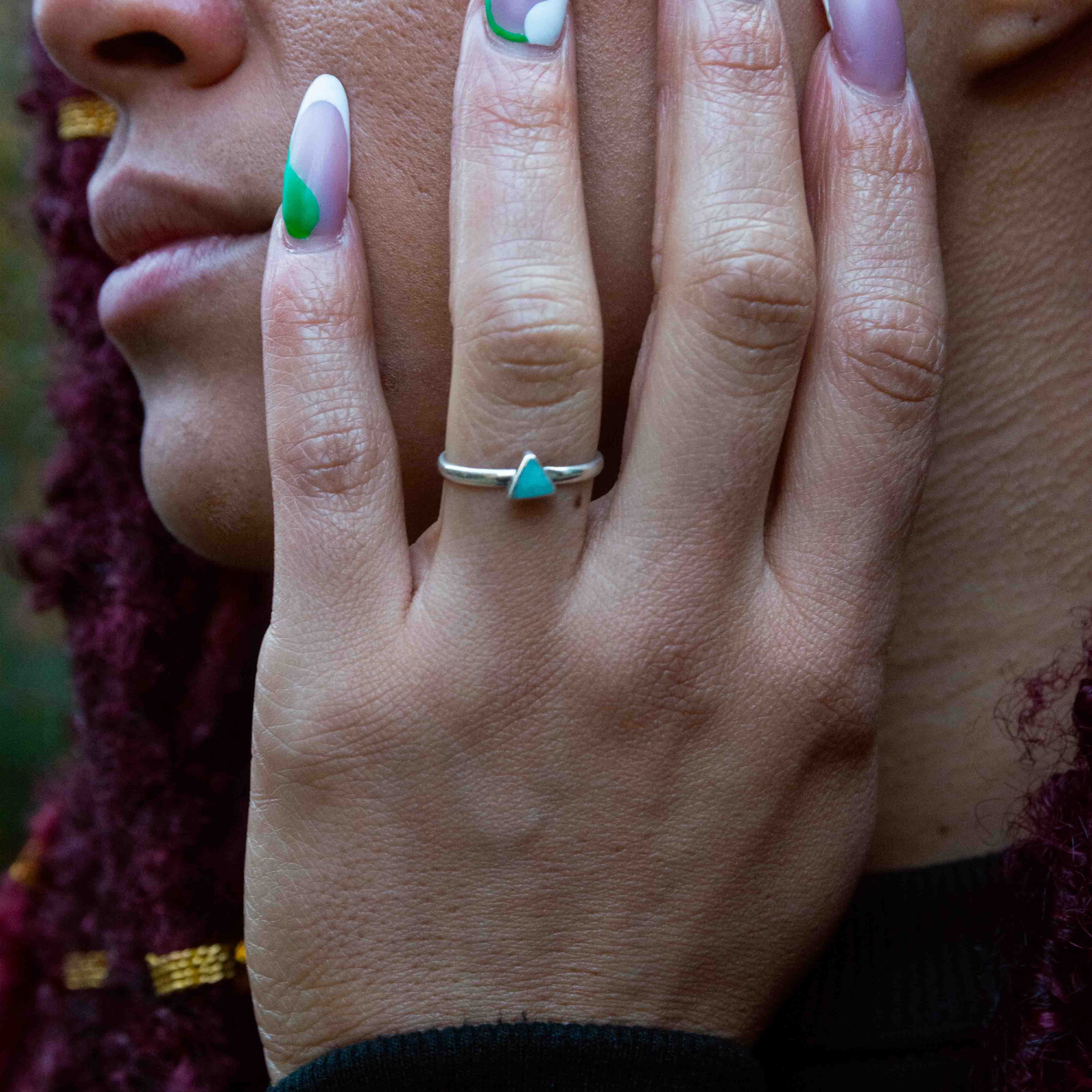 Triangular silver 950 and Amazonite adjustable ring