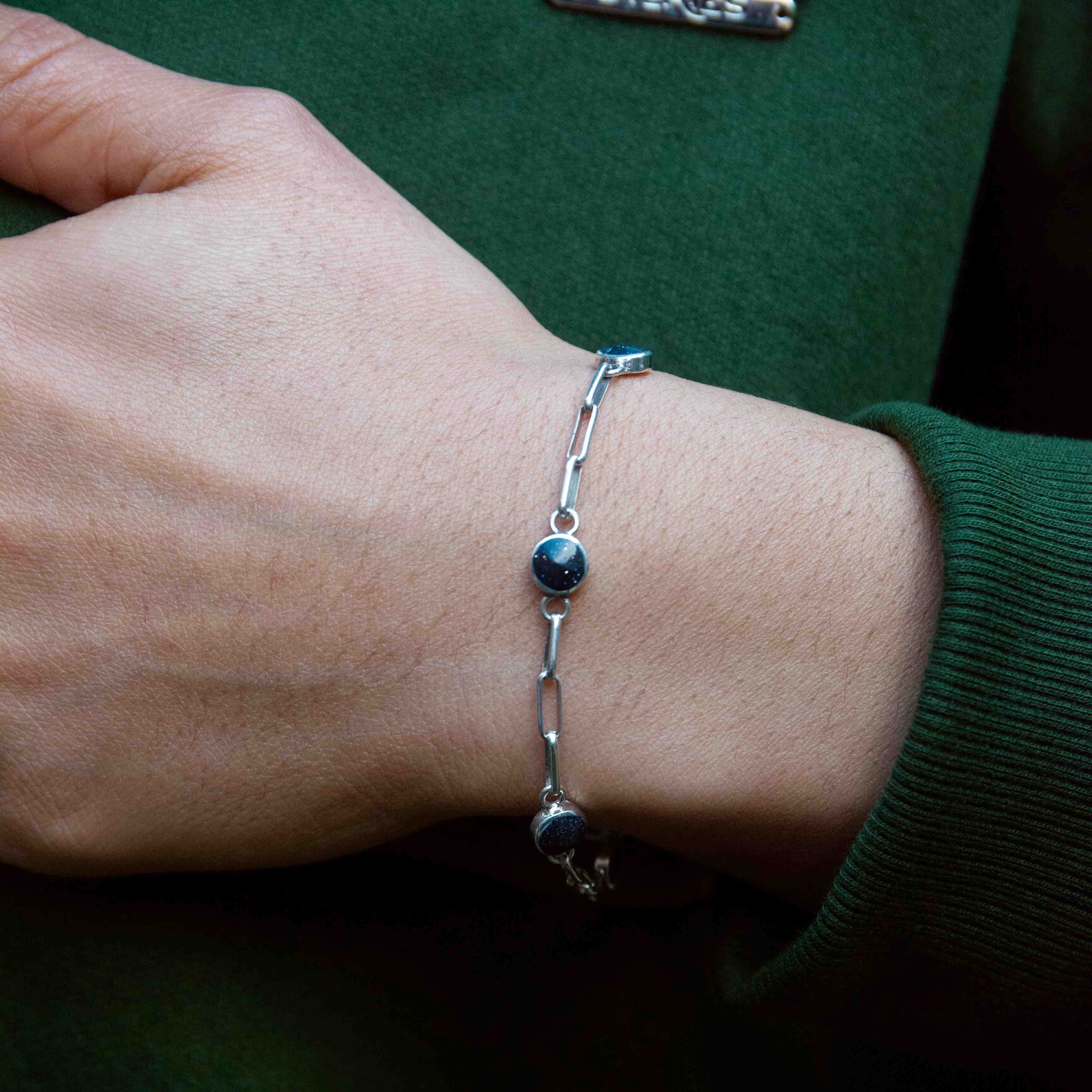 Blue sandstone and silver 950 multiple stone chain bracelet