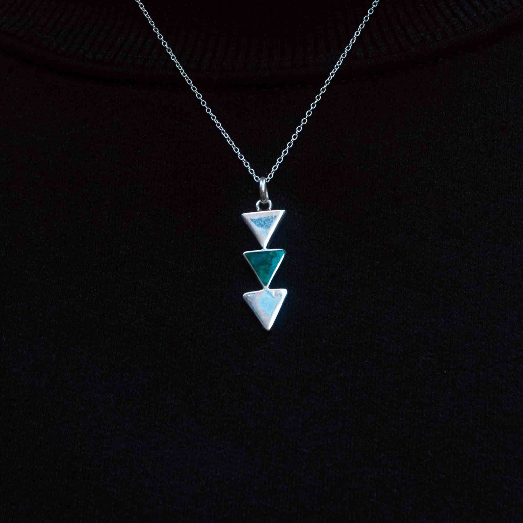 Chrysocolla three triangles Peruvian silver 950 necklace