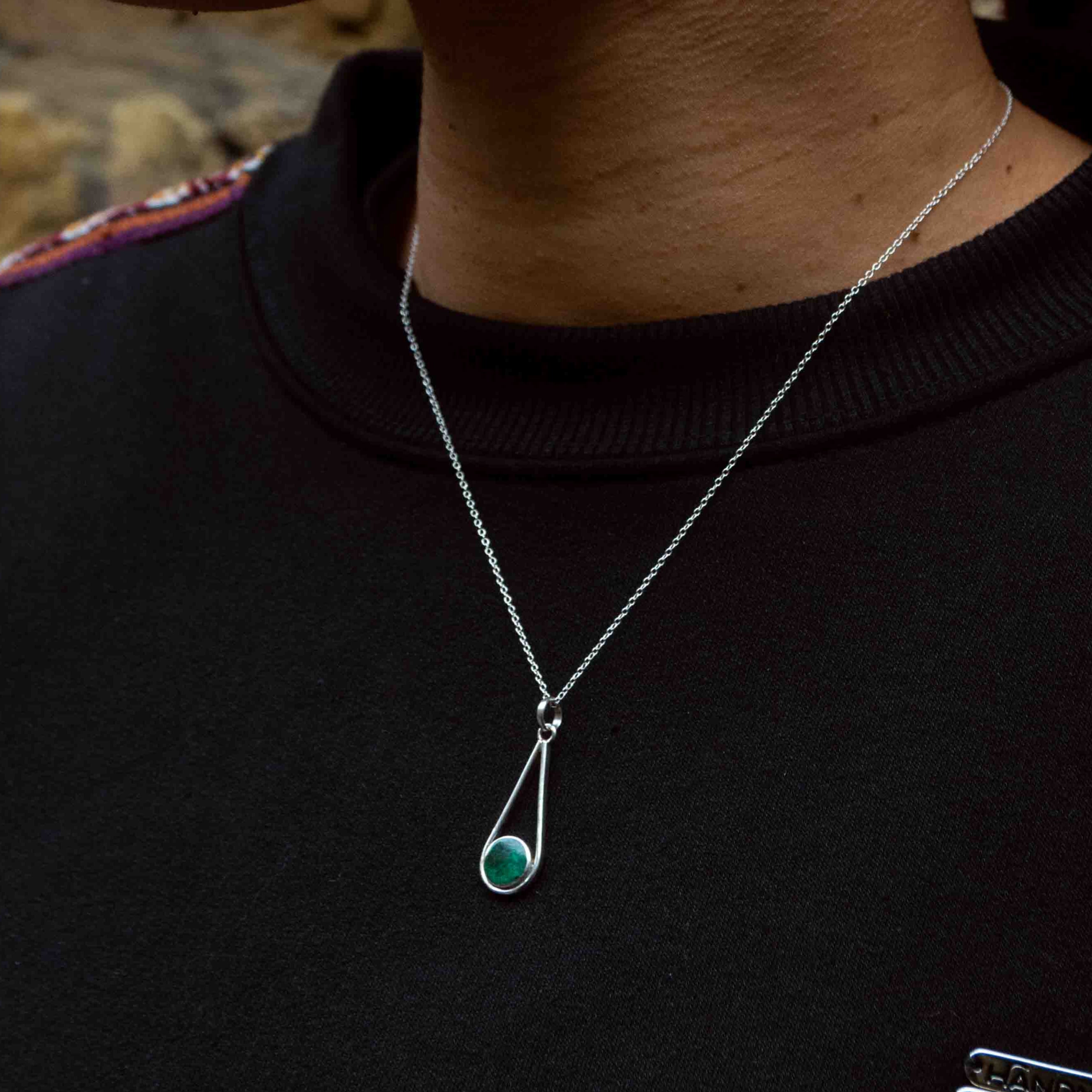 Chrysocolla and silver 950 drop necklace