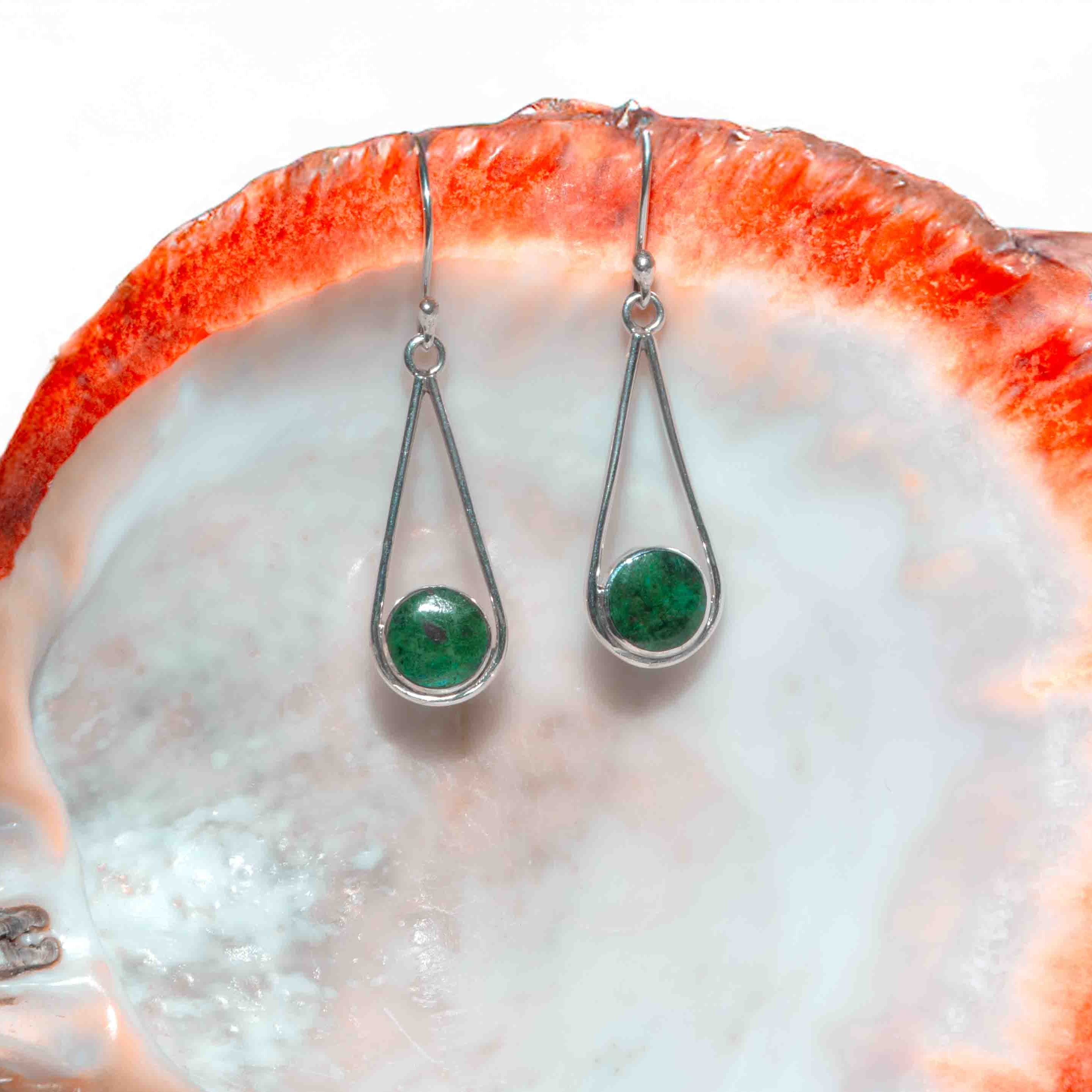 Chrysocolla and silver 950 drop earrings