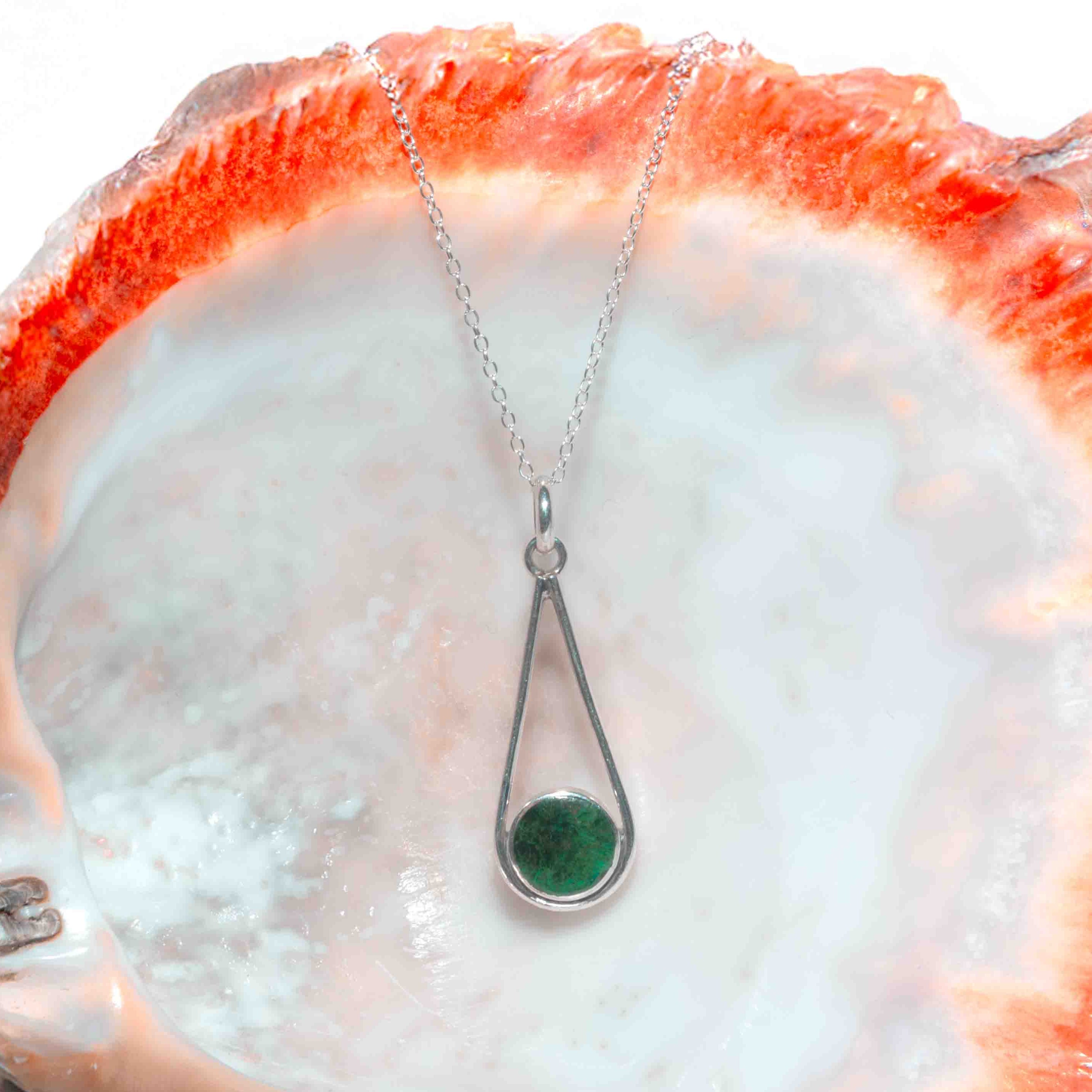 Chrysocolla and silver 950 drop necklace