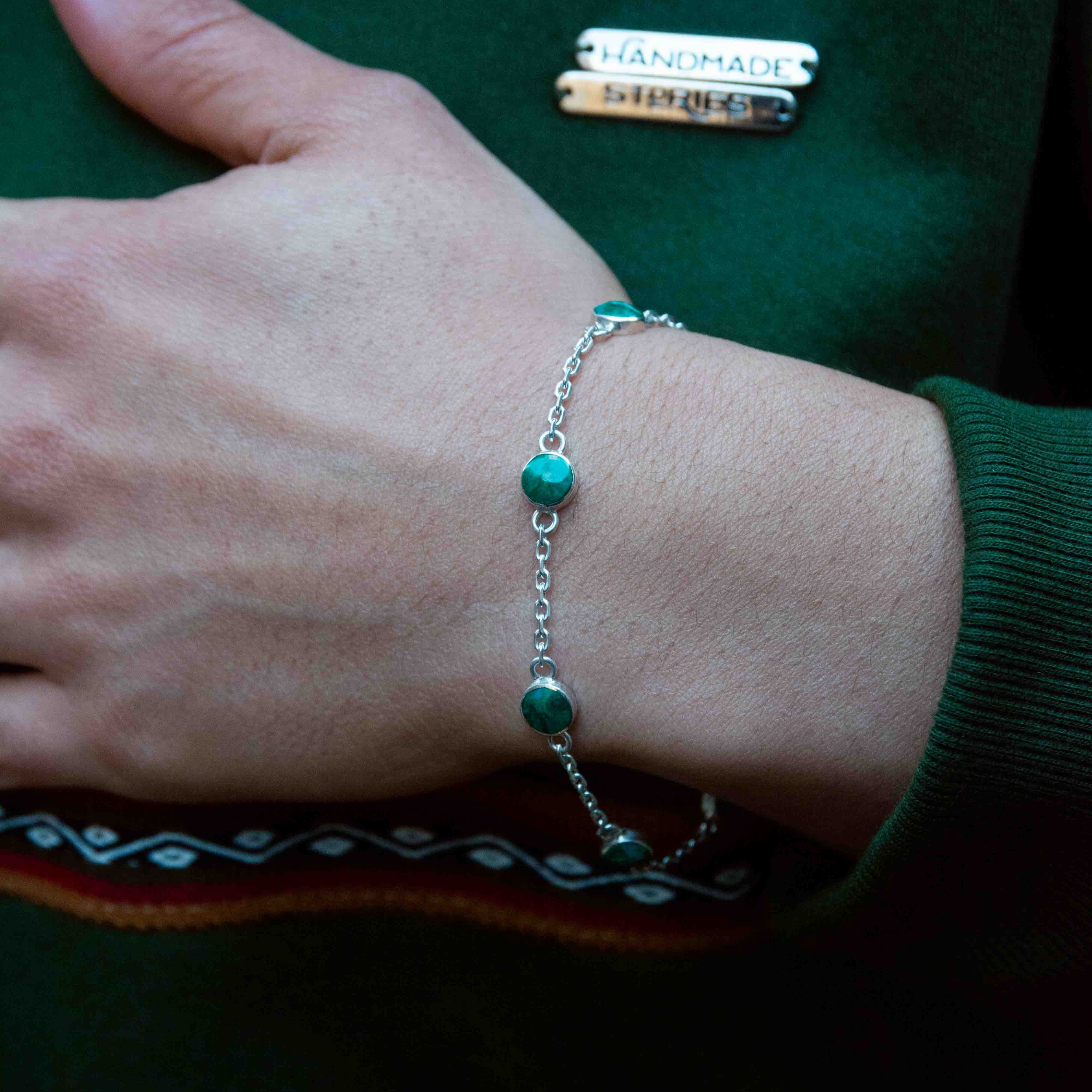 Chrysocolla and silver 950 multiple stones chain bracelet