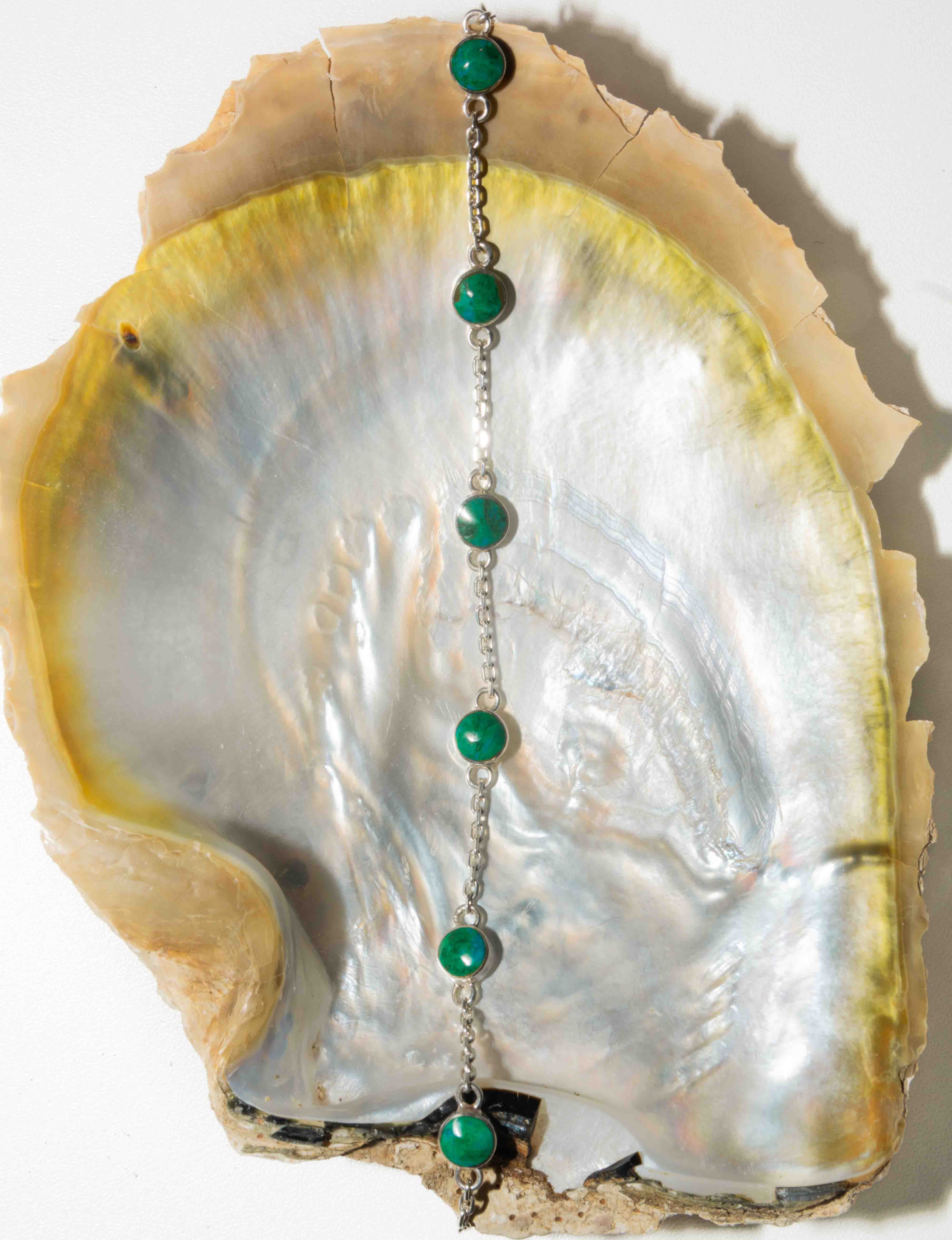 Chrysocolla and silver 950 multiple stones chain bracelet