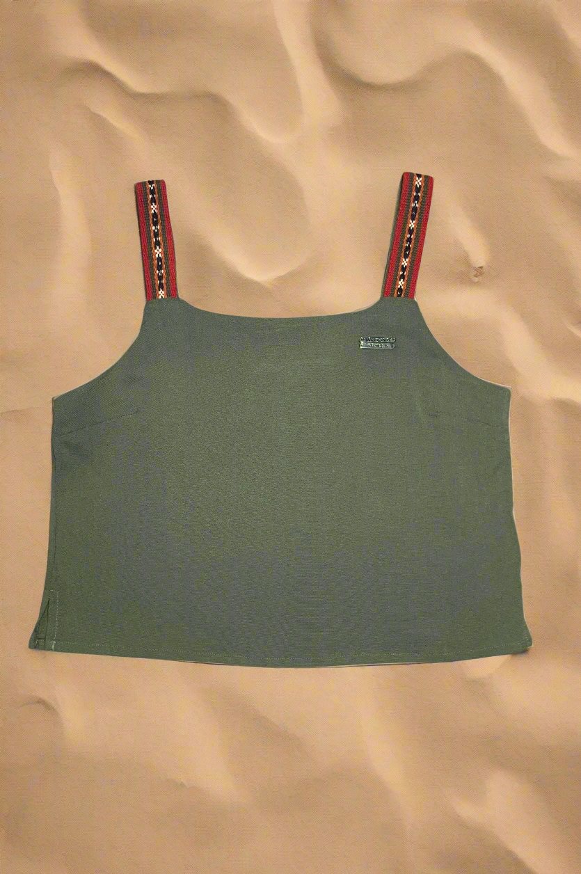 Green square neck cropped top