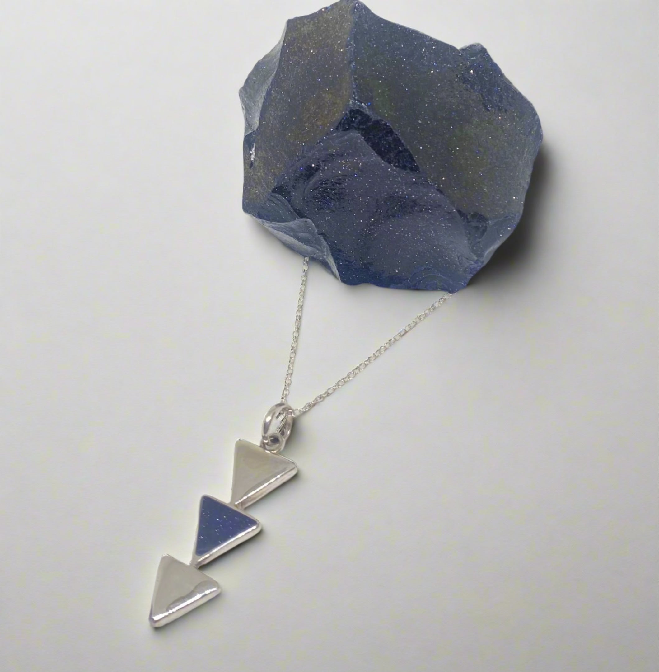 Blue sandstone three triangles Peruvian silver 950 necklace