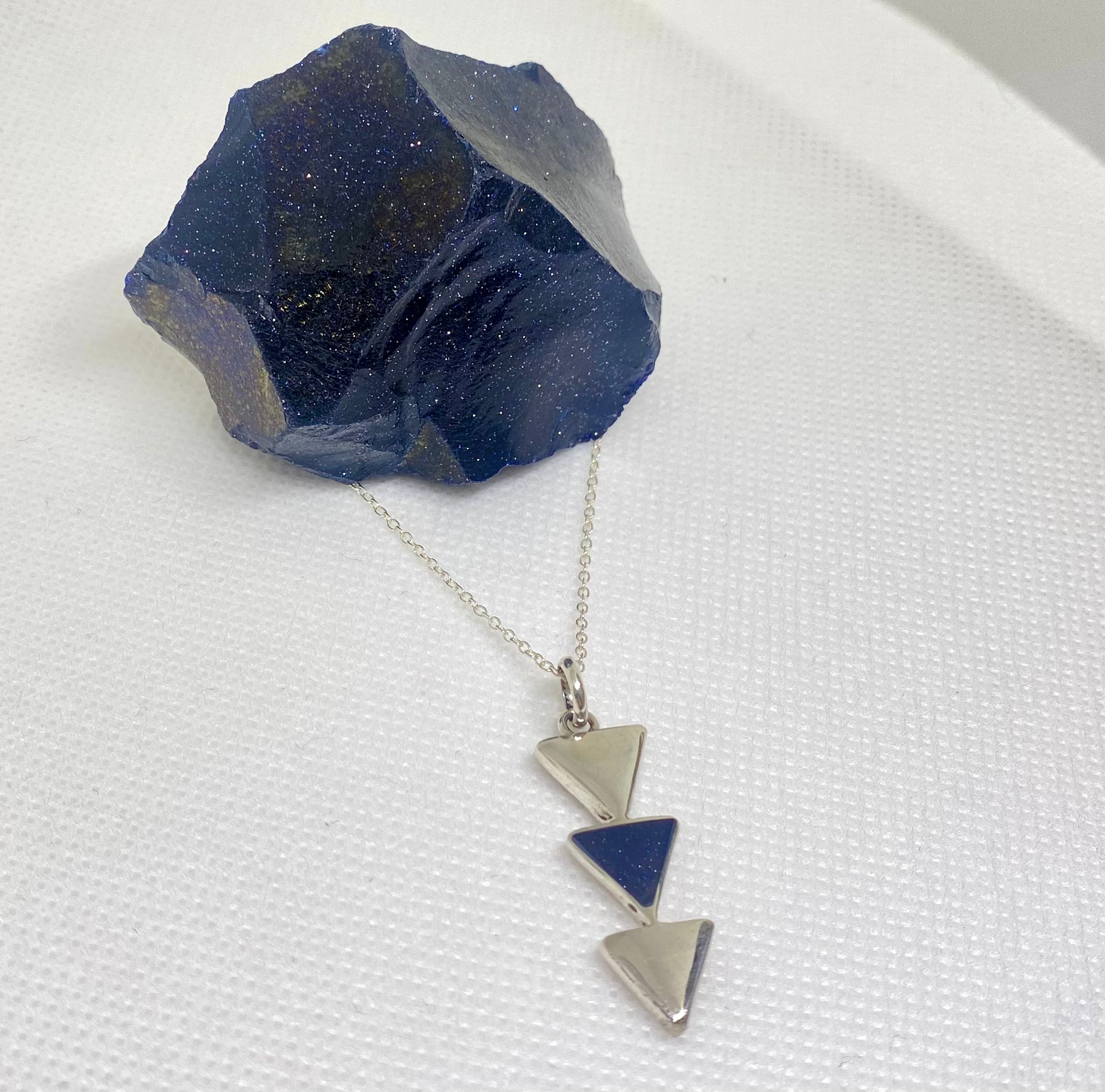 Blue sandstone three triangles Peruvian silver 950 necklace