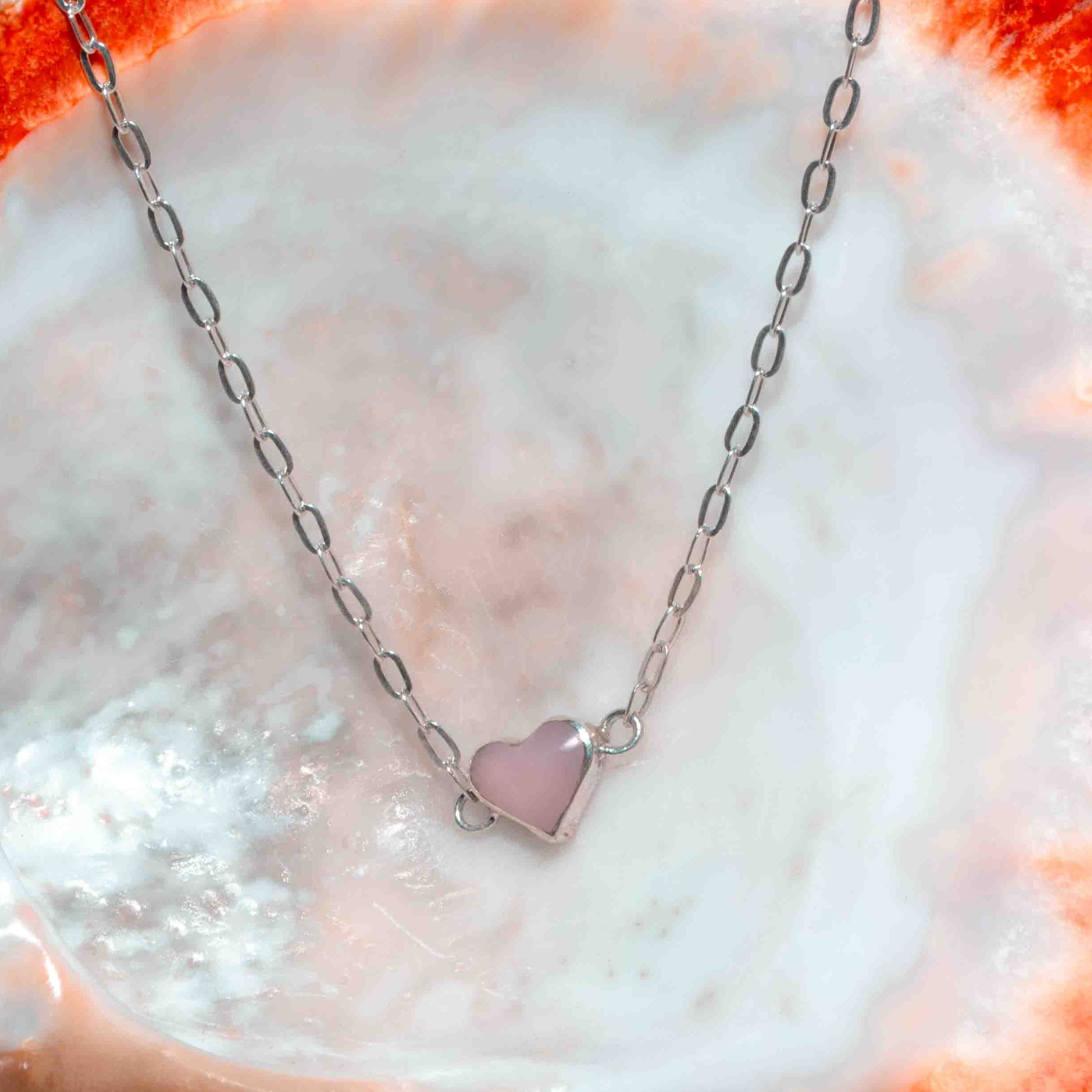 Pink opal and silver 950 heart chain bracelet