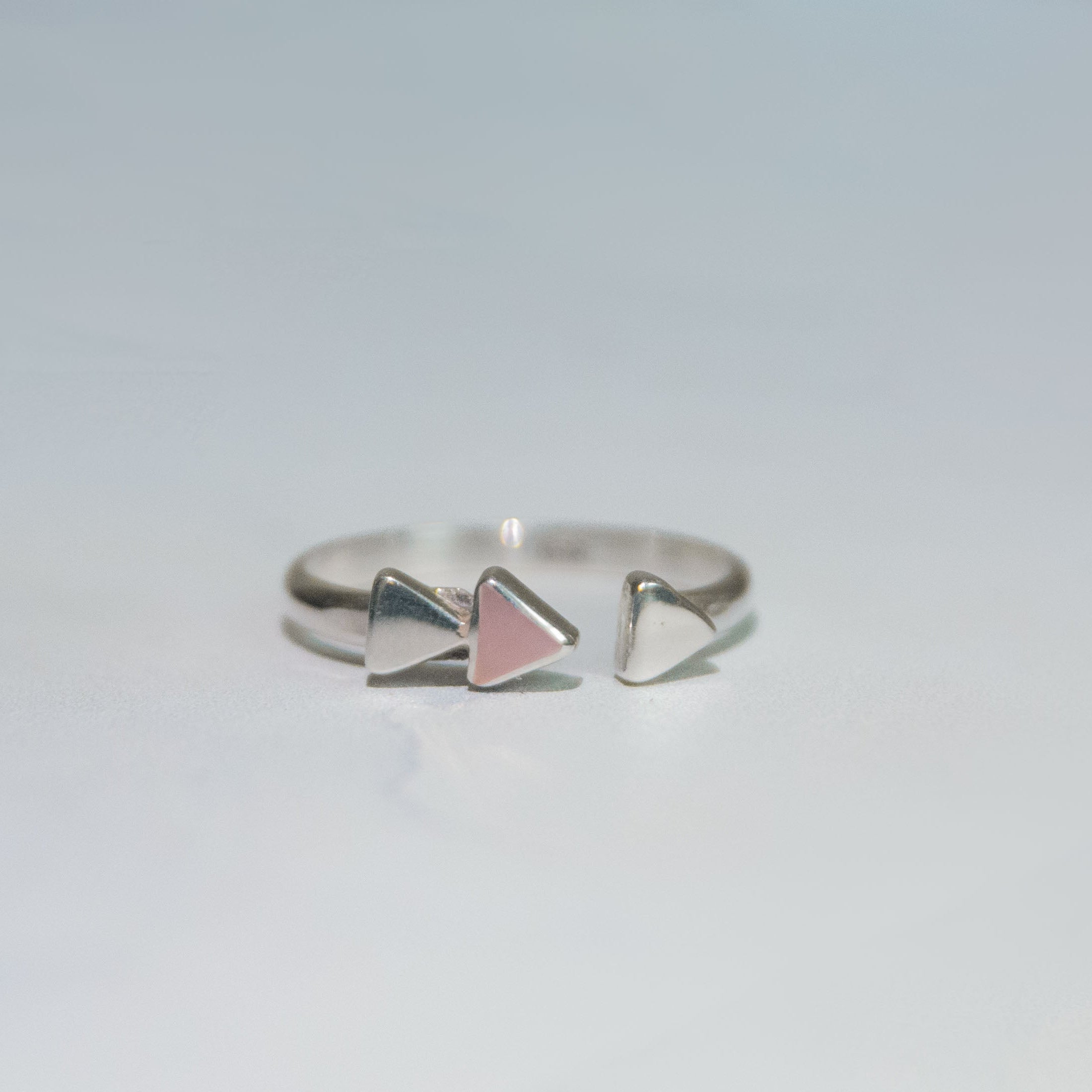 Three triangles Pink Opal and silver 950 adjustable ring