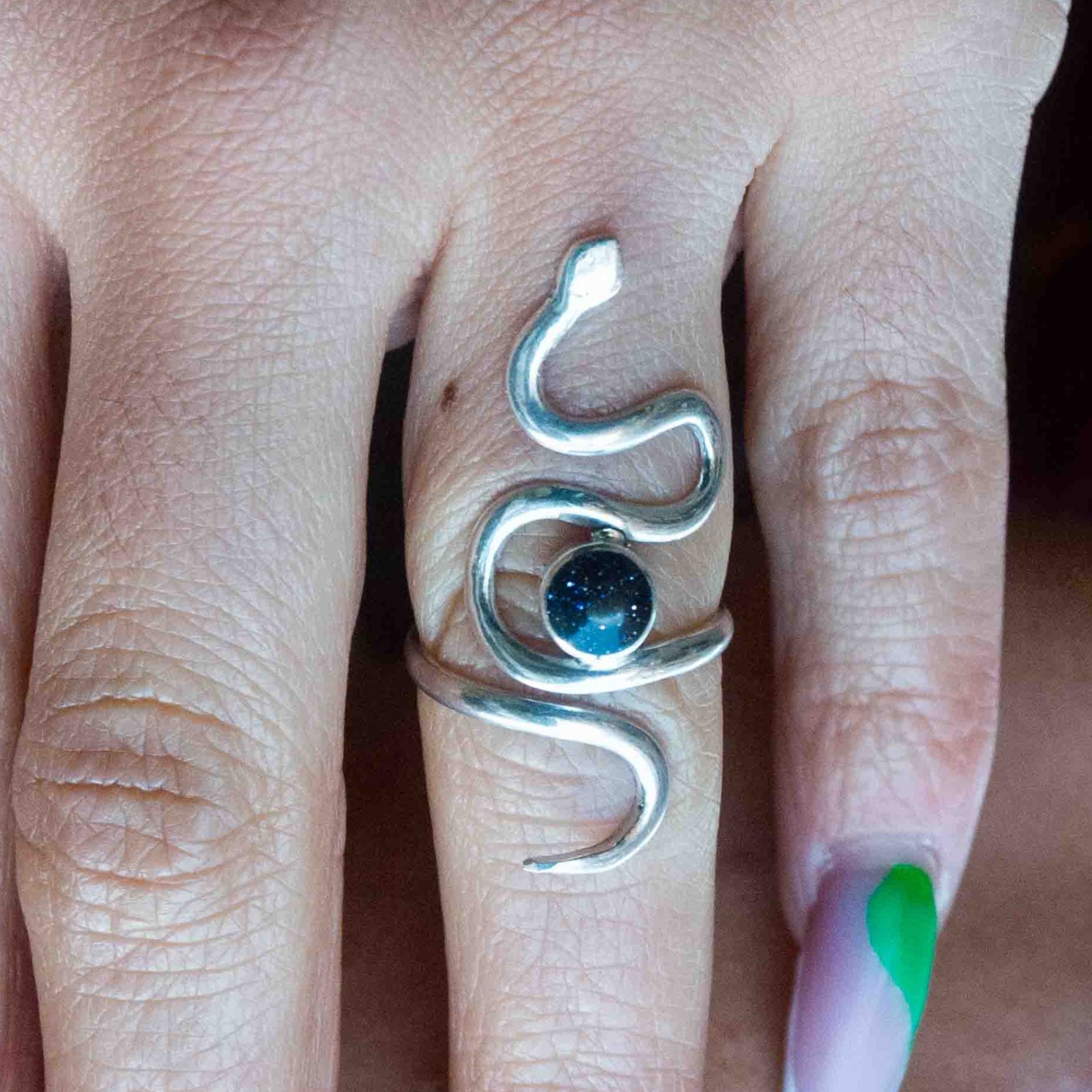 Snake 950 silver ring with blue sandstone