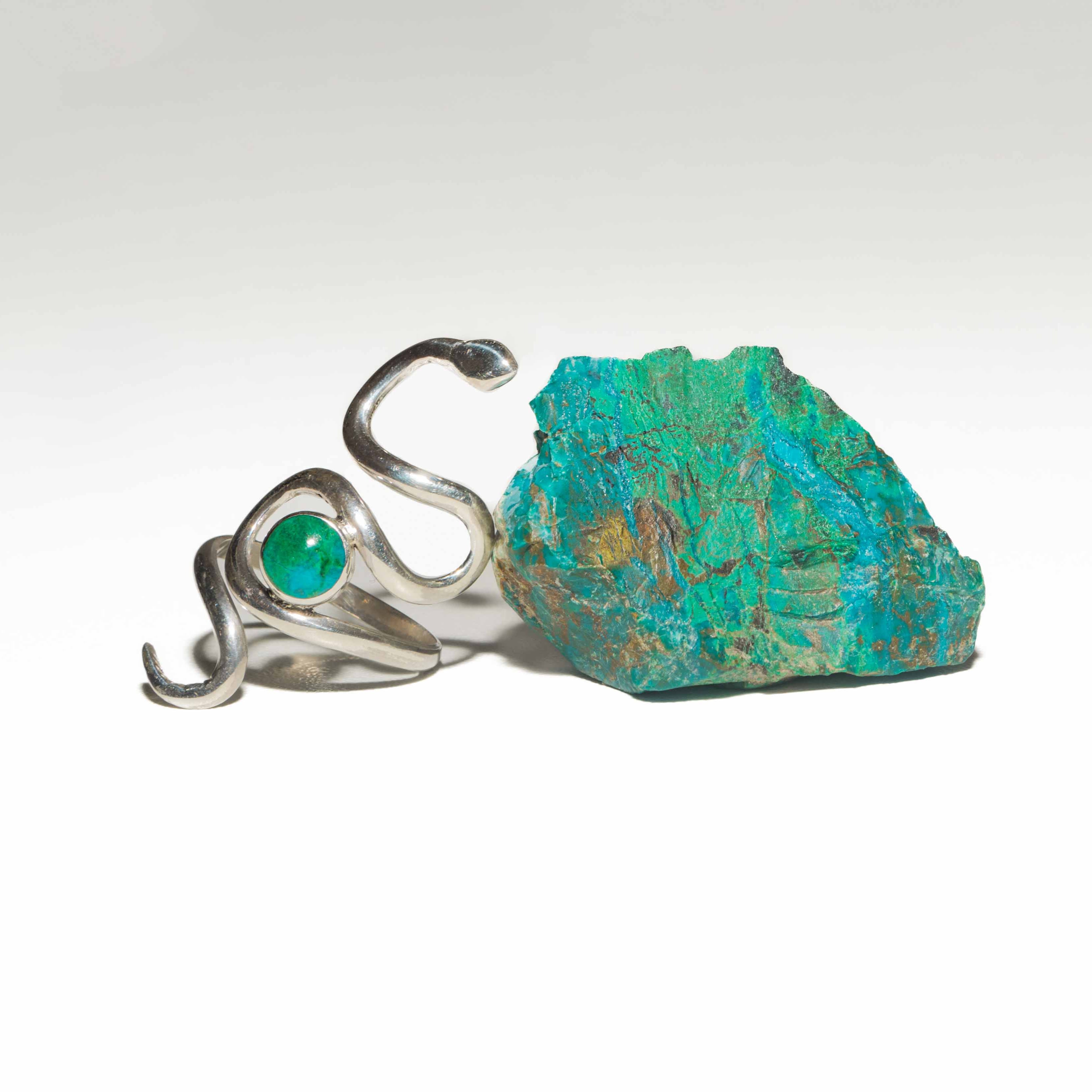 Snake 950 silver ring with chrysocolla