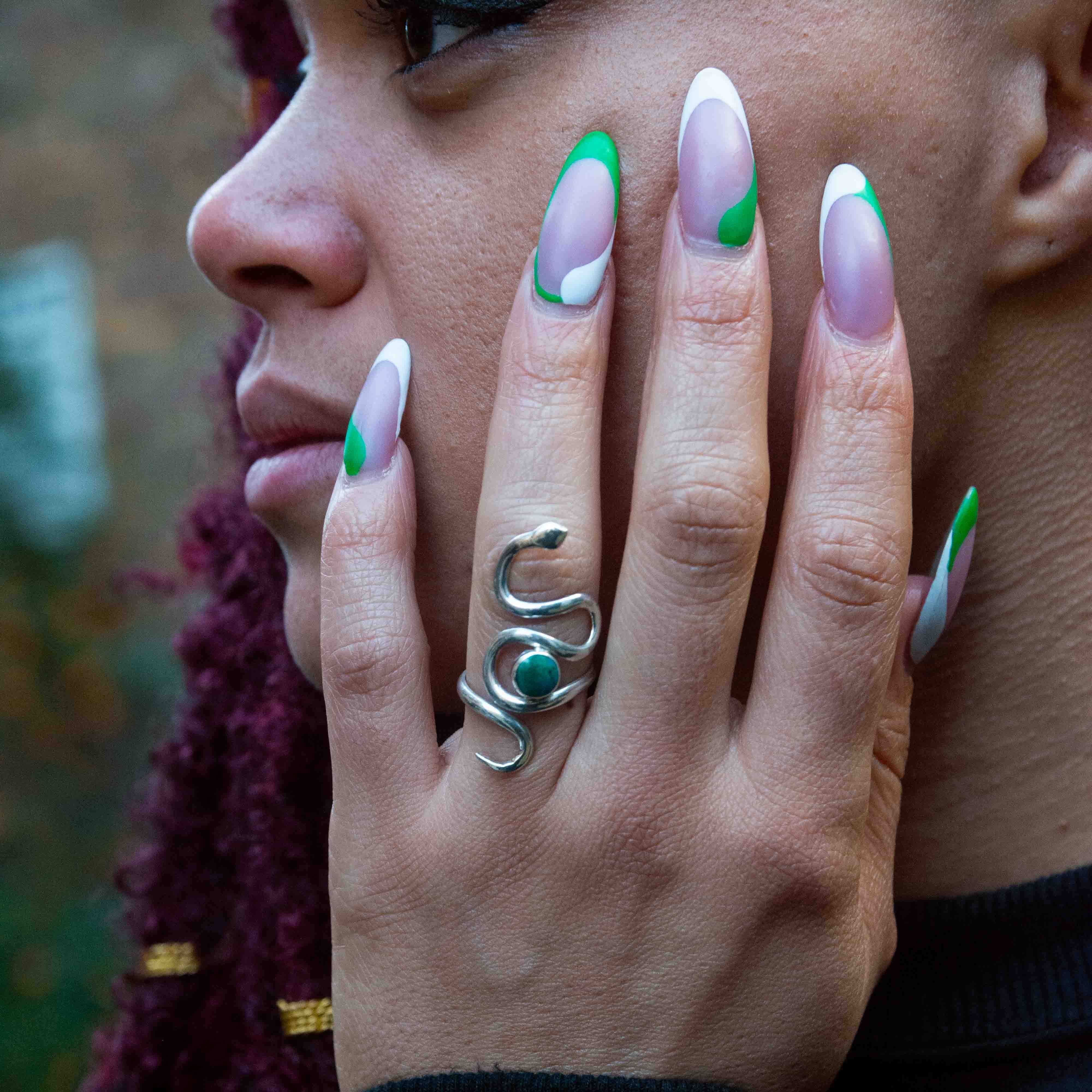 Snake 950 silver ring with chrysocolla