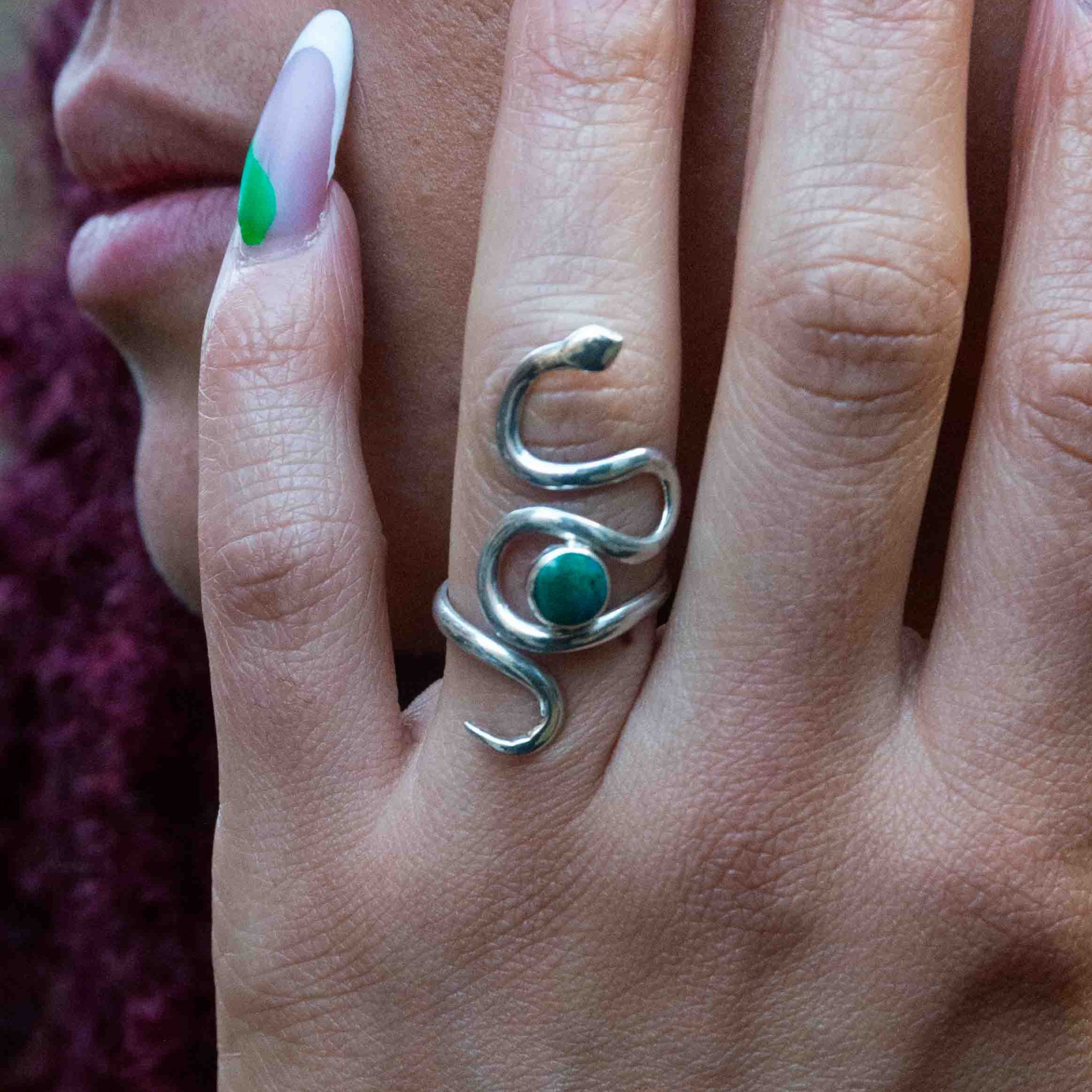 Snake 950 silver ring with chrysocolla