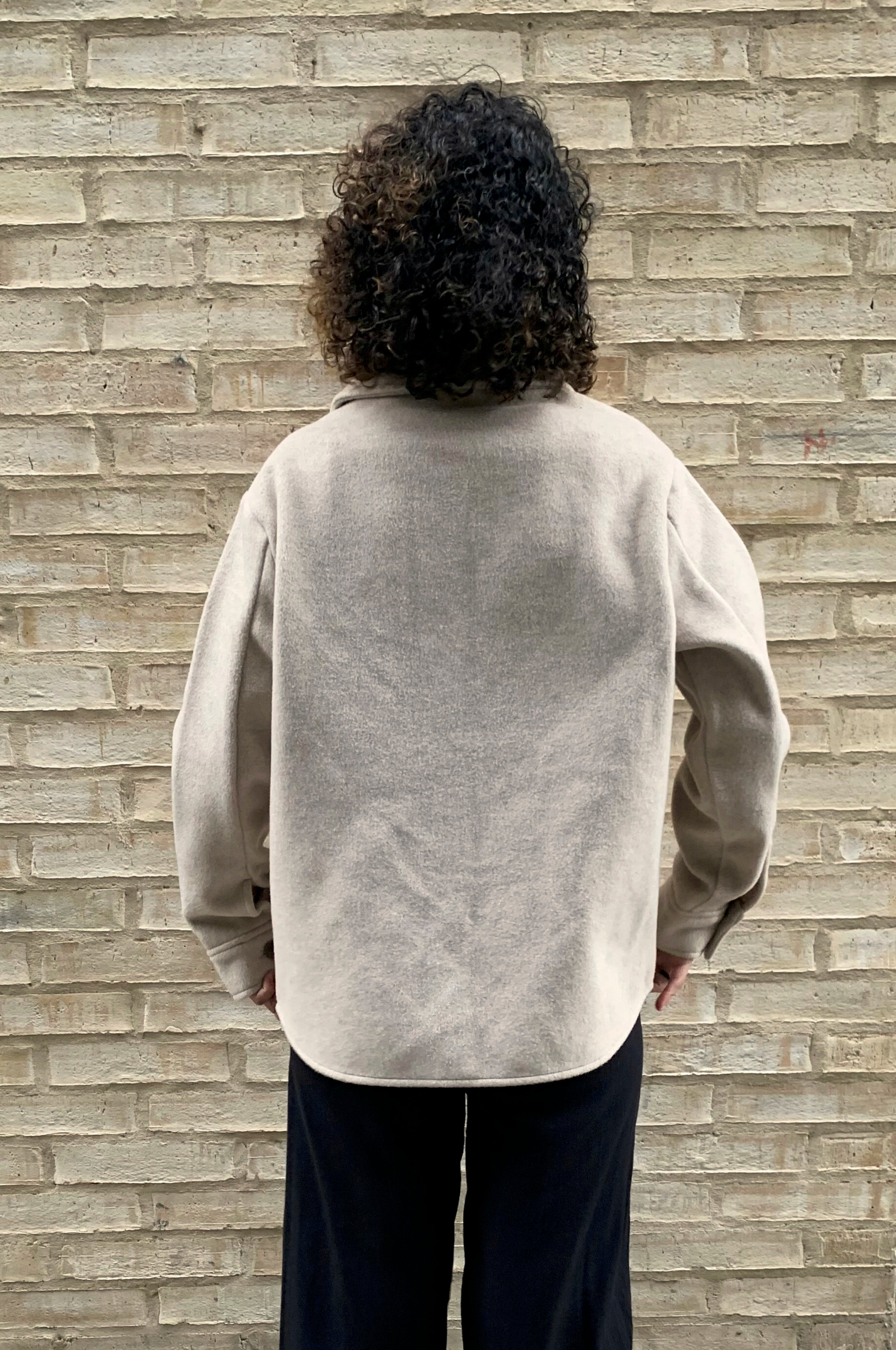 Unisex upcycled beige fleece shacket