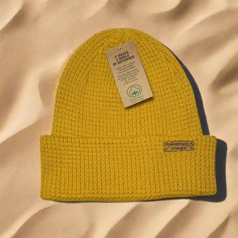 Mustard organic cotton waffle beanie